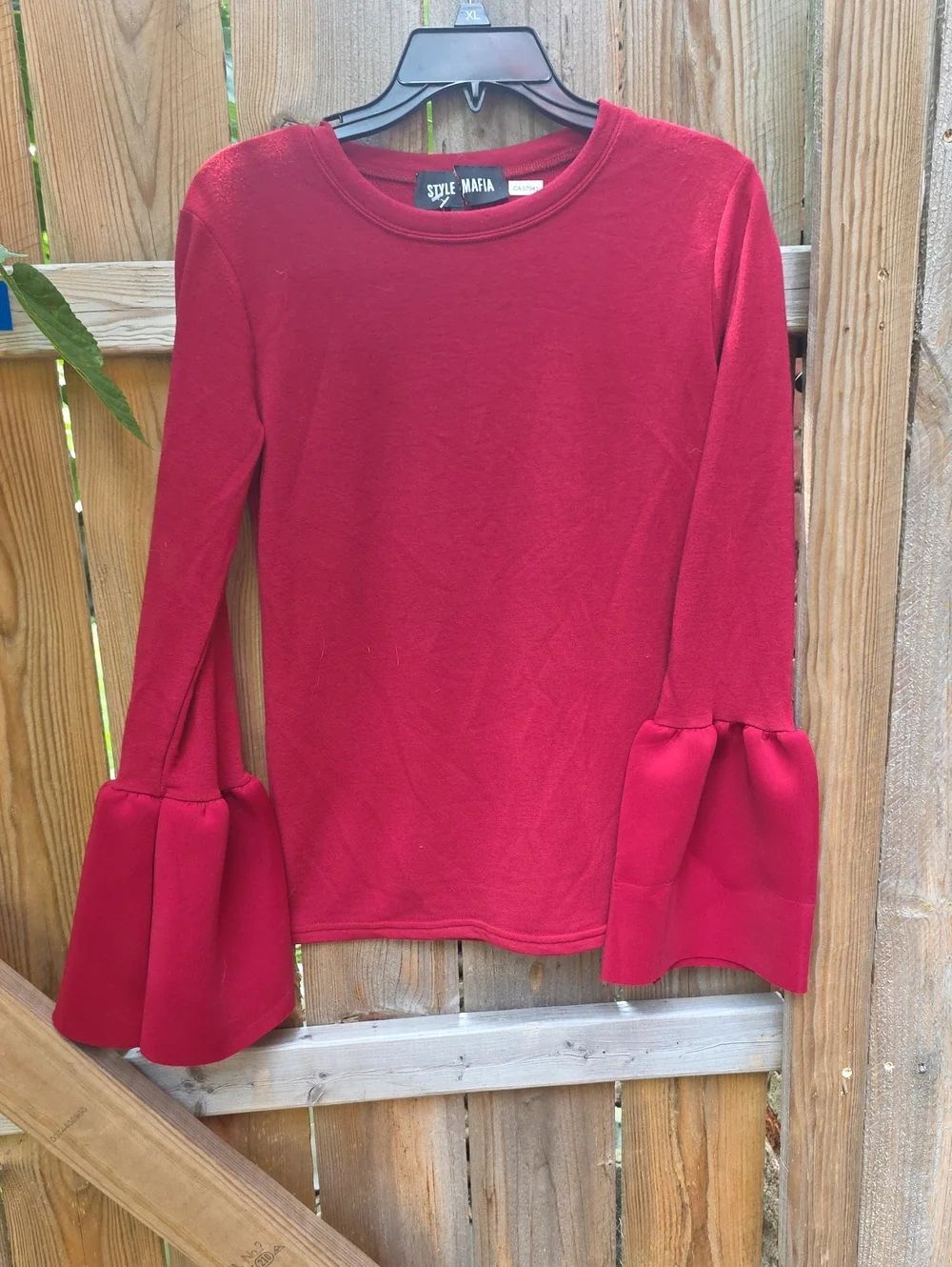 Style Mafia Red Long Sleeve Top with Bell Cuffs